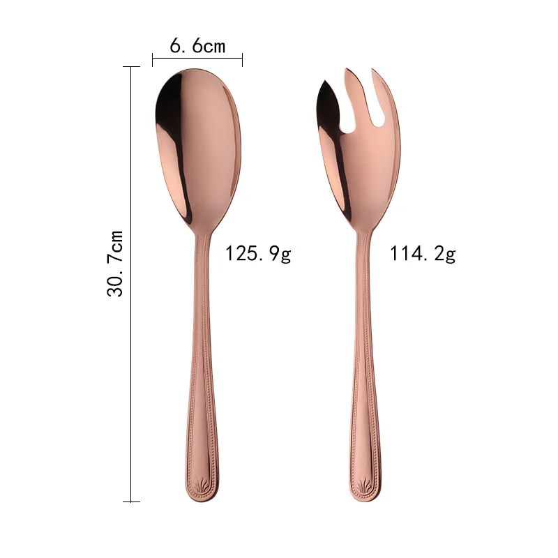 Big Salad Spoon Fork Set Stainless Steel Kitchen Food Server Pasta Utensils Public Gold Tableware Using Buffet Restaurant Tools images - 6