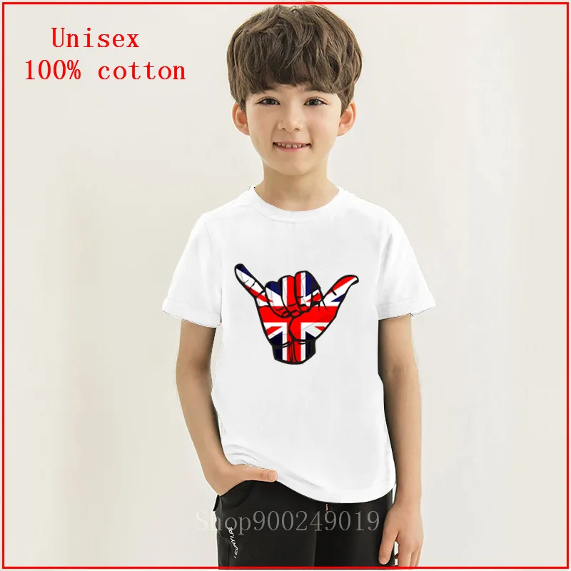 Shaka sign/футболка для мальчиков с флагом Великобритании синяя уличная детская