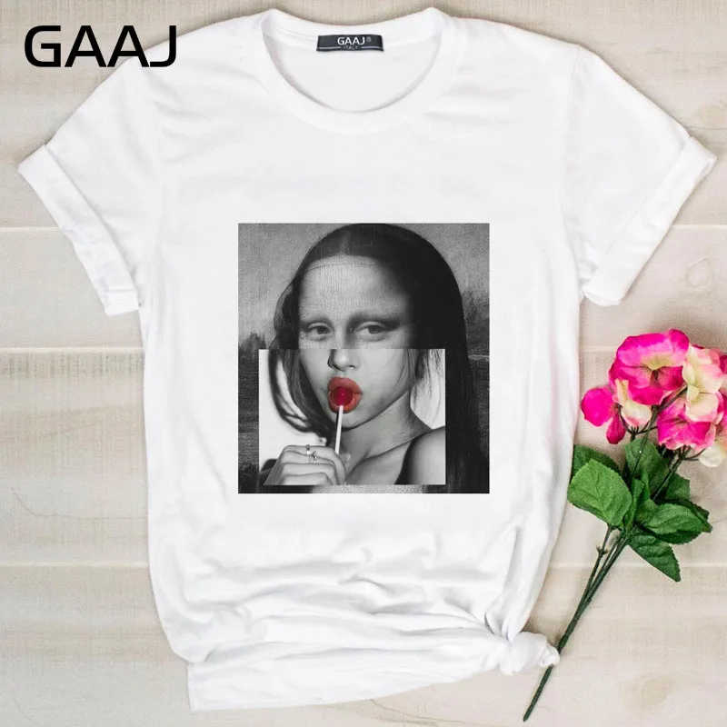 GAAJ Edgy Mona Lisa футболка Женская Harajuku одежда женская футболка с графическим принтом винтажные Топы футболка размера плюс женская футболка