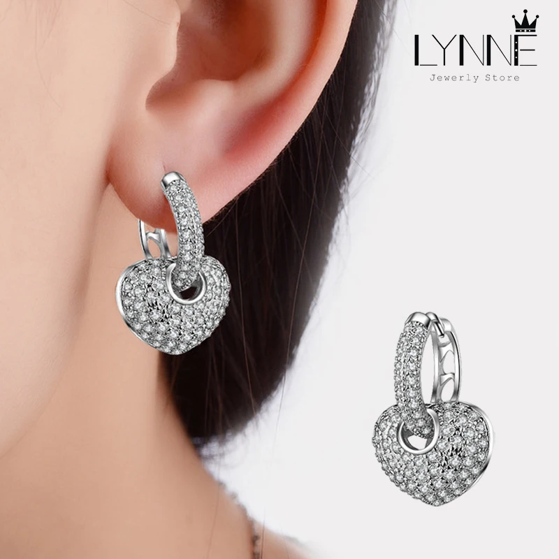 Подвеска в форме сердца стиле панк-рок с цирконием серьги-кольца двойного