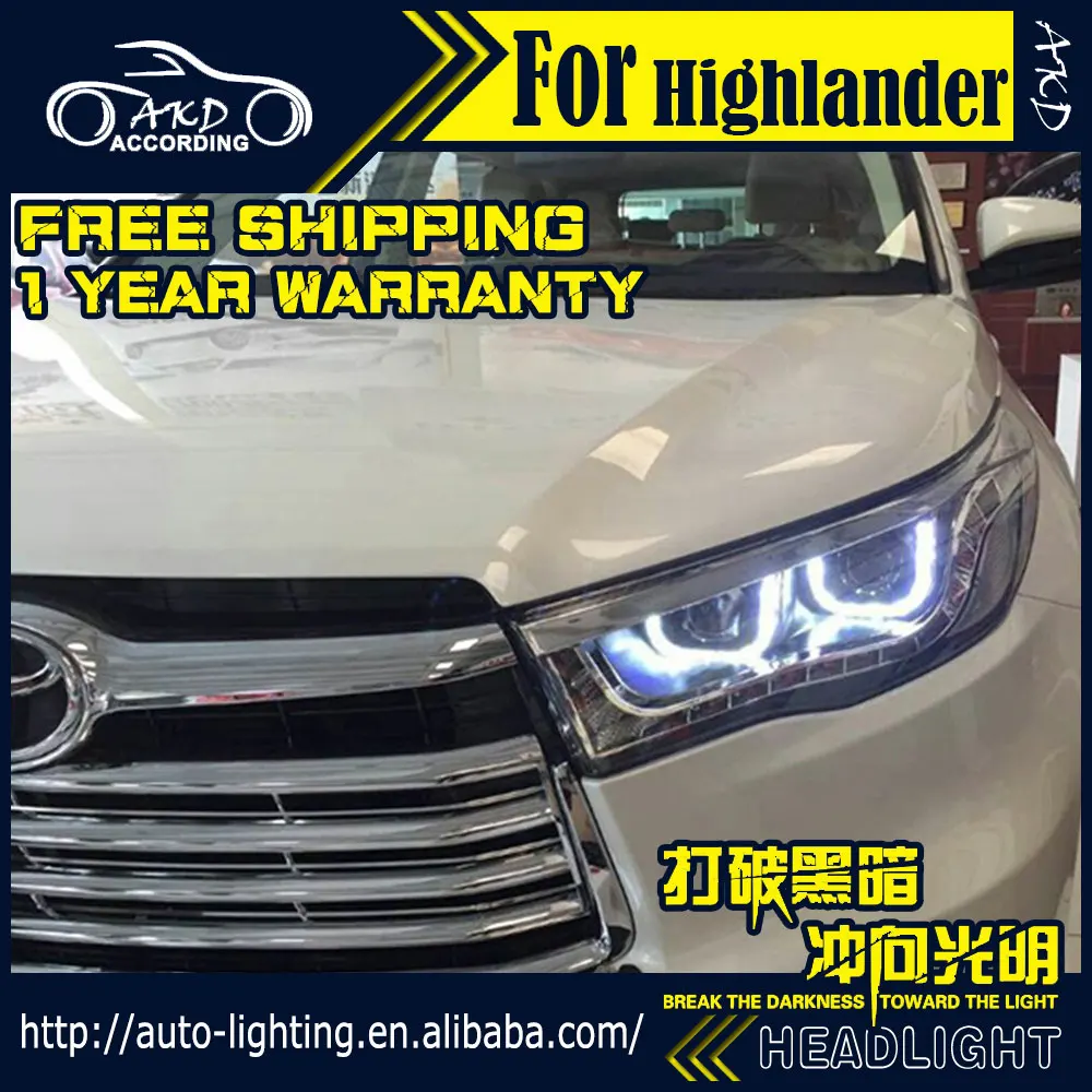 AKD автостайлинг фары Toyota Highlander 2015-2016 светодиодная… для Kluger DRL H7 D2H Hid опция