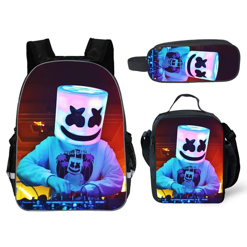 school bag 3 pcs Школьный рюкзак для детей Marshmello сумка Молодежный большой школьный рюкзак для мальчиков/девочек Детский Рюкзак Bookbag - Цвет: school bag 3 pcs