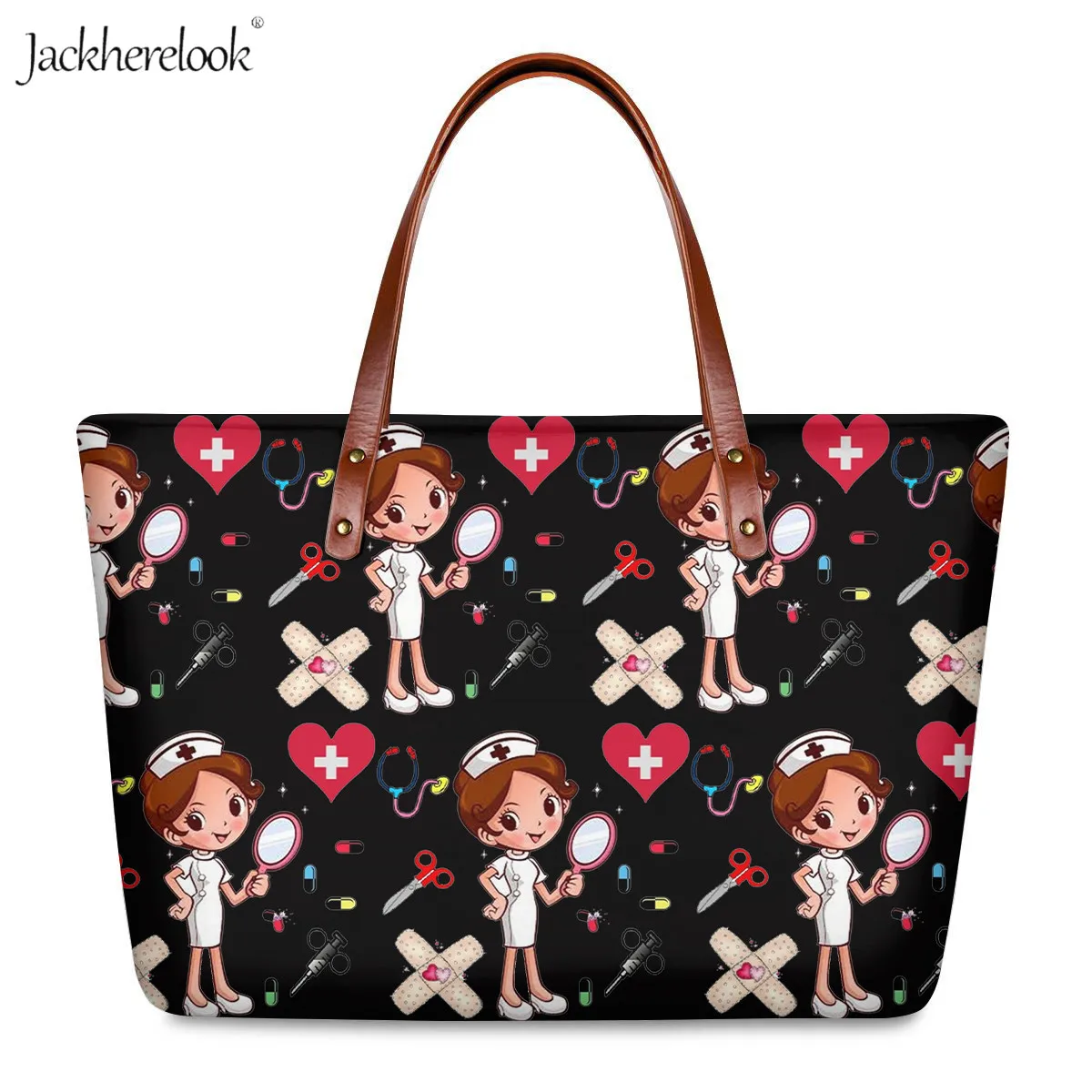 

Jackherelook модная большая сумка для девочек-подростков симпатичная мультяшная медсестра с принтом роскошные сумки для женщин Повседневная сум...