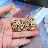 geometric green stone stud earrings copper material fashion elegant jewelry birthday christmas accessories