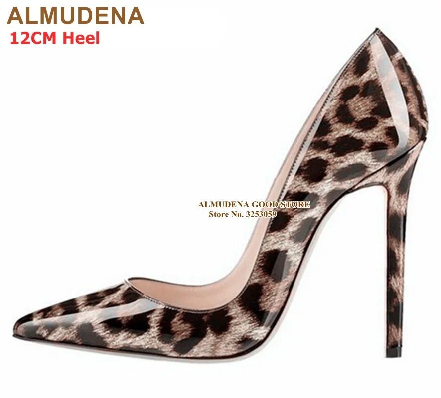 color1 12cm heel ALMUDENA/Роскошные брендовые туфли-лодочки на тонком высоком каблуке в стиле знаменитостей; вечерние туфли с леопардовым принтом и острым носком; свадебные туфли; Прямая поставка; туфли-лодочки - Цвет: color1 12cm heel