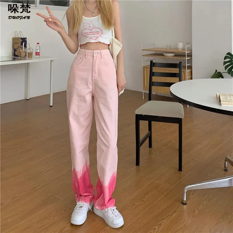 

DUOFAN Y2k Aesthetic Tie Dye Pants Women High Waist Trousers Ladies Casual Jogging Femme Oversize Harajuku Vintage Pants Capris