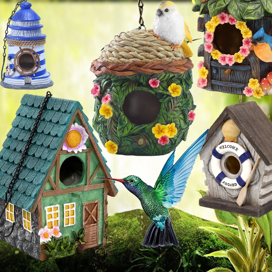 pastoral style bird house resin crafts outdoor bird house winter warm bird nest hanging nest garden decoration free global shipping