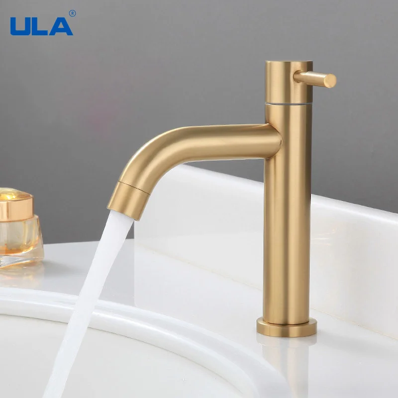 

NEW ULA Basin Faucet Gold Brushed Bathroom Washbasin Tap Single Cold Water Faucet Waterfall Bathroom Sink Tap(not include hose)