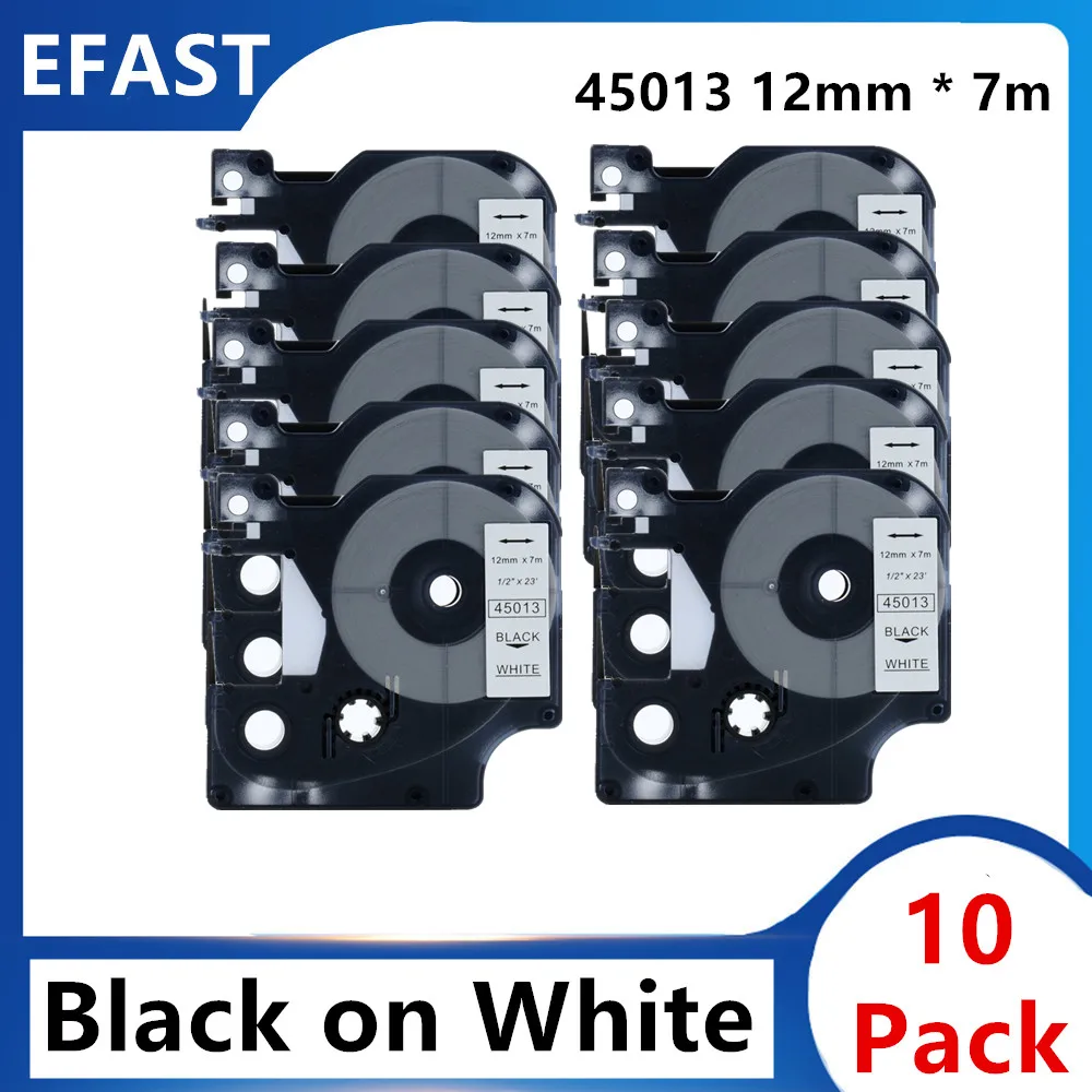 Упаковка из 10 шт. 12 мм 45013 черного цвета на белом совместимый с dymo D1 Принтер