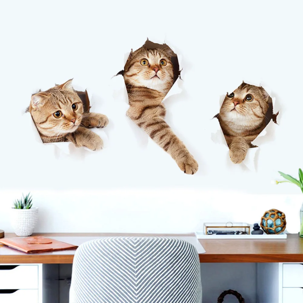 

2pcs 3D Artificial Cat Wall Paste Home Wall Decals Living Room Bedroom Wall Decor