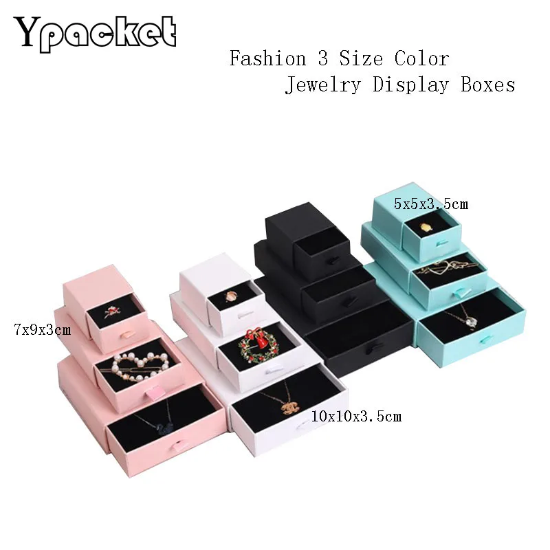 Box For Jewelry 7Color 3 Size Drawer Jewelry Organizer Box Engagement Ring For Earrings Necklace Bracelet Pendant Gift Box 40PCS