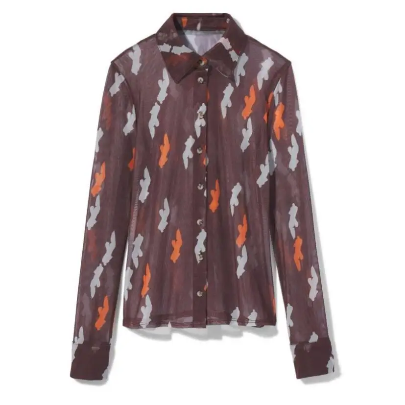 

Long Sleeve Shirts Button-Down Casual See Through Sexy Tops Camouflage Shirt Sets Spring Summer Tee Women Clothing