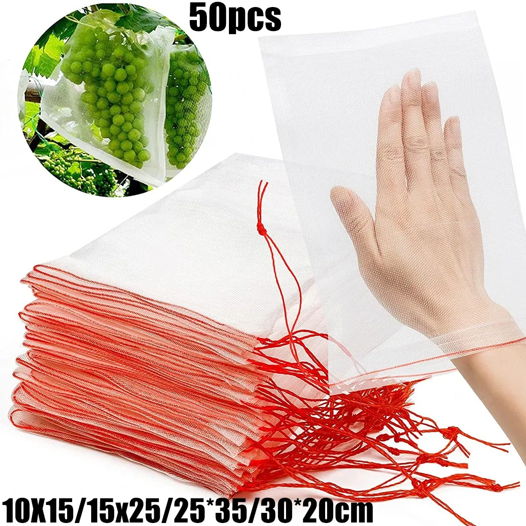

50*Fruit Net Bags Agriculture Garden Vegetable Protection Mesh Insect Proof Agricultural Pest Control Anti-Bird Mesh Grape Bags