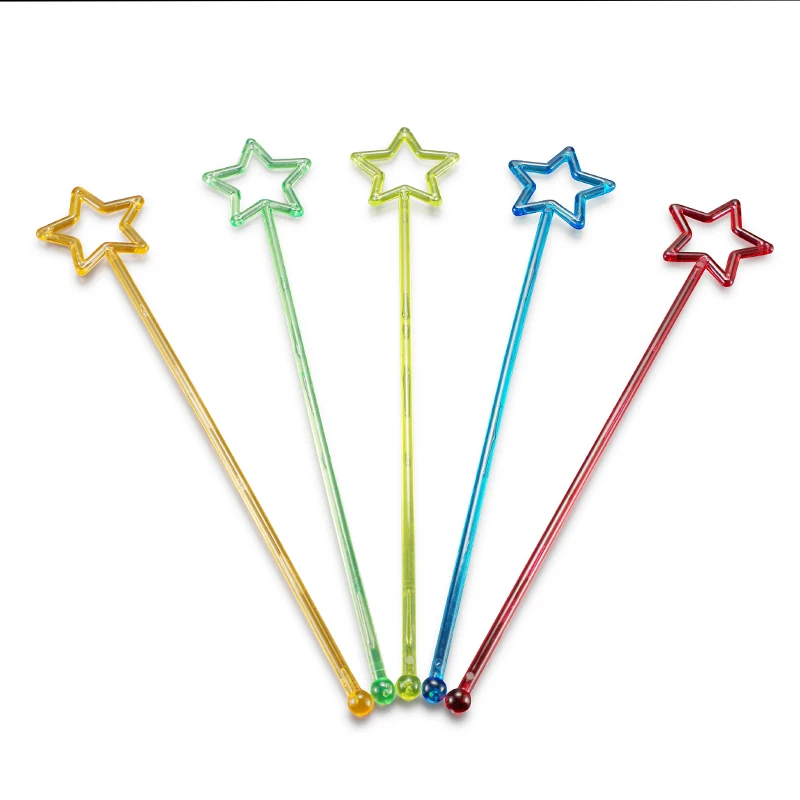

Bar Barware Tools 25cm Hollow out star color Transparent PS Plastic disposable Mixing Cocktail Picks Stick Stirring 150pc/lot