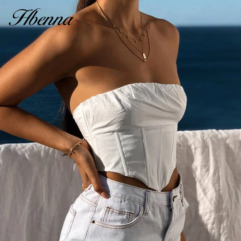 

Hbenna White Tube Top Women Summer Elegant Sleeveless Triangle Cropped Top Sexy Backless Sexy Streetwear Party Corset Asymmetric
