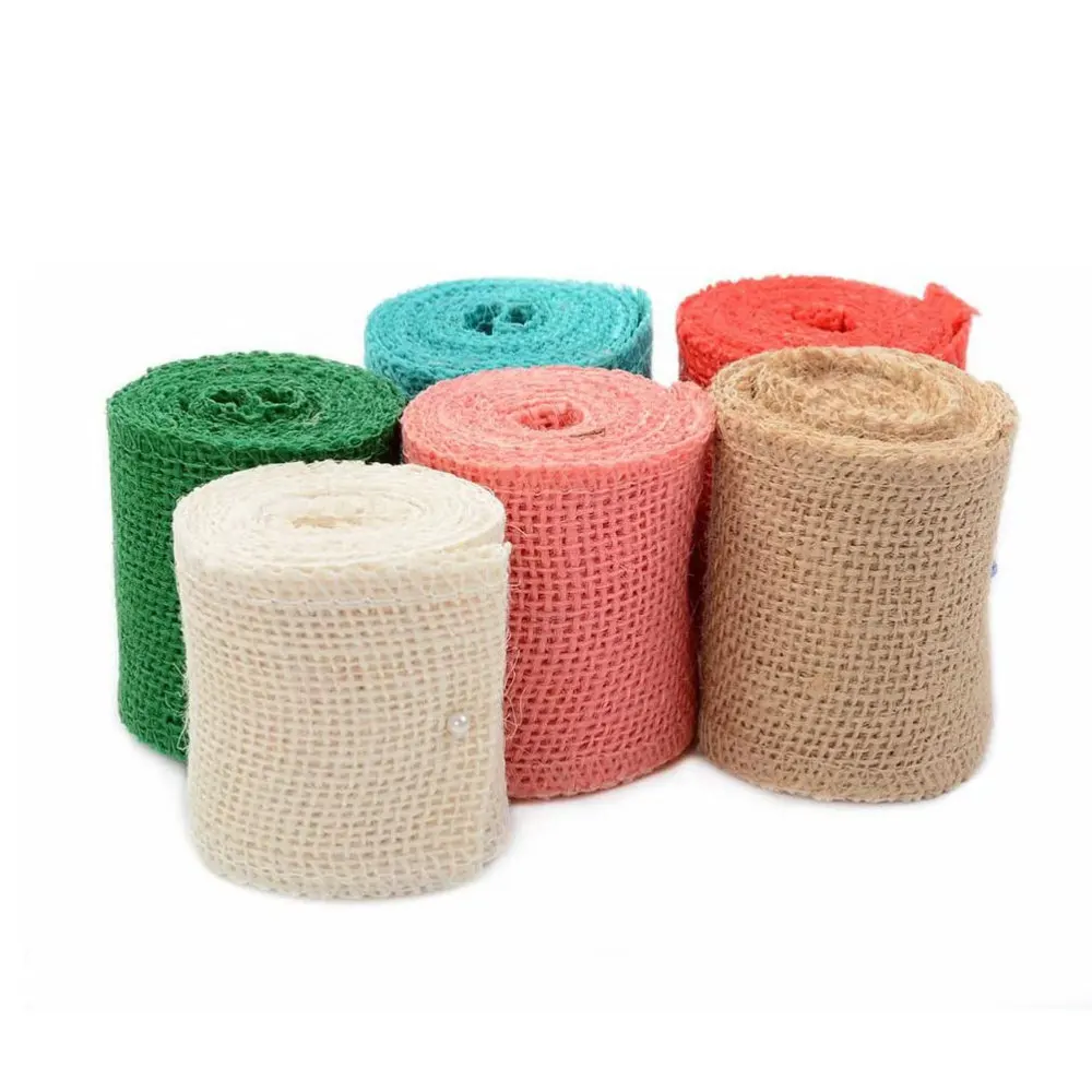 

6 pcs Natural Jute Ribbon DIY Sewing Material Hemp Cloth Retro Gift Wrapping Simple Ornament for Party Wedding (2m/Roll, Assorte