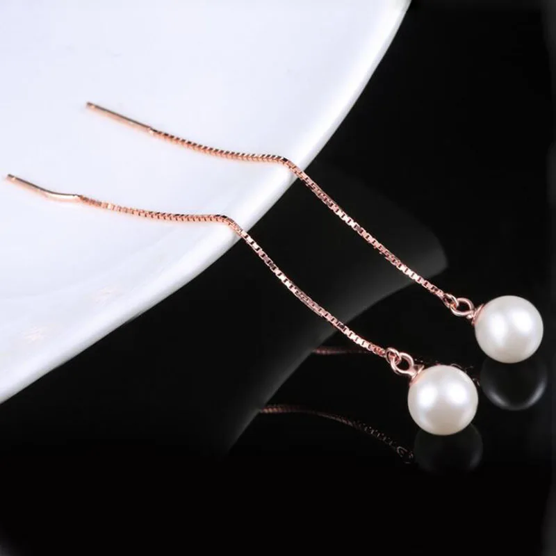 Женские серьги-подвески с длинной кисточкой из серебра 925 пробы жемчугом 8 мм |