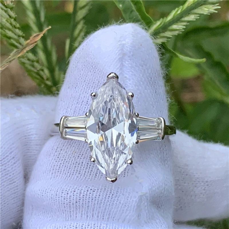 Изысканное кольцо с огранкой маркизы 6ct AAAAA cz 925 пробы Серебряное обручальное кольцо кольца для женщин ювелирные изделия