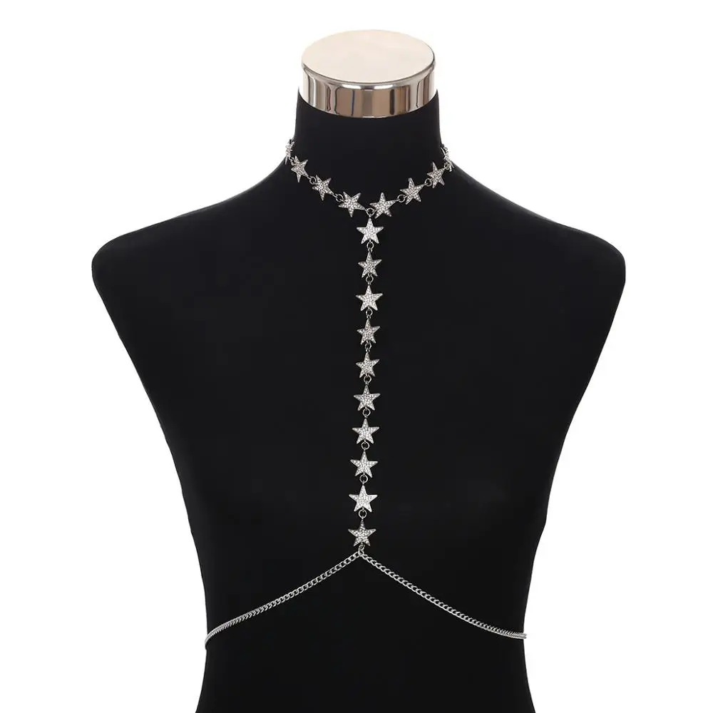 Silver vest Модное ожерелье ювелирные изделия Кристальные звезды звено цепи модное Колье чокер роскошные стразы воротник - Окраска металла: Silver vest