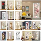 Наклейка на дверь, розовые цветы, 3D обои, украшение для крыльца, спальни, ПВХ, плакат, съемная настенная наклейка, художественная наклейка для дома Декор