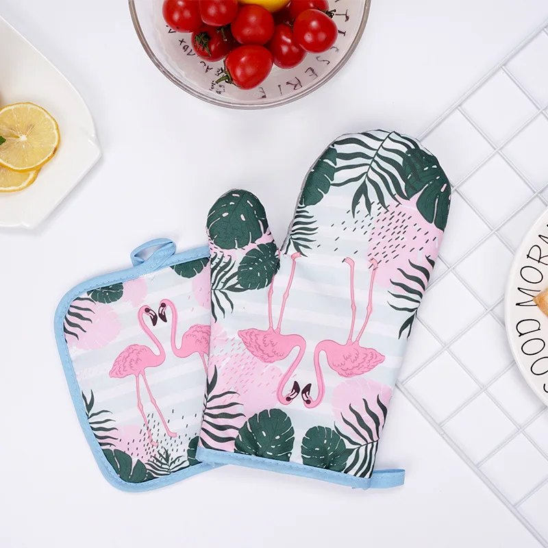 Изоляционные хлопковые перчатки с фламинго кухонные прихватки для
