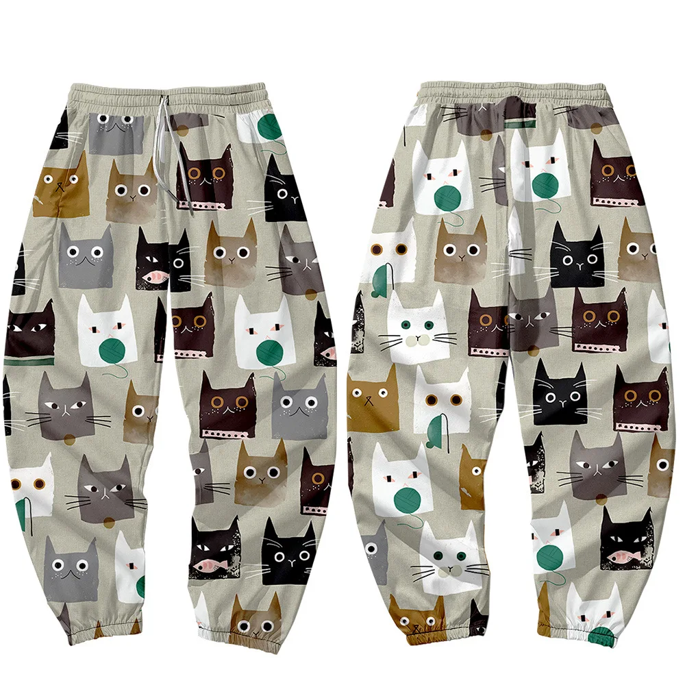 

Женские/мужские спортивные брюки, тренировочные штаны с 3D-принтом головы кошки, уличные аниме брюки для фитнеса, весна 2021