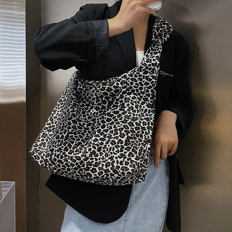 

New Leopard Pattern Bag Canvas Large Shoulder Bags For Women 2021 Branded Shoulder Handbags Female Hand Bag Vintage Trend Bags