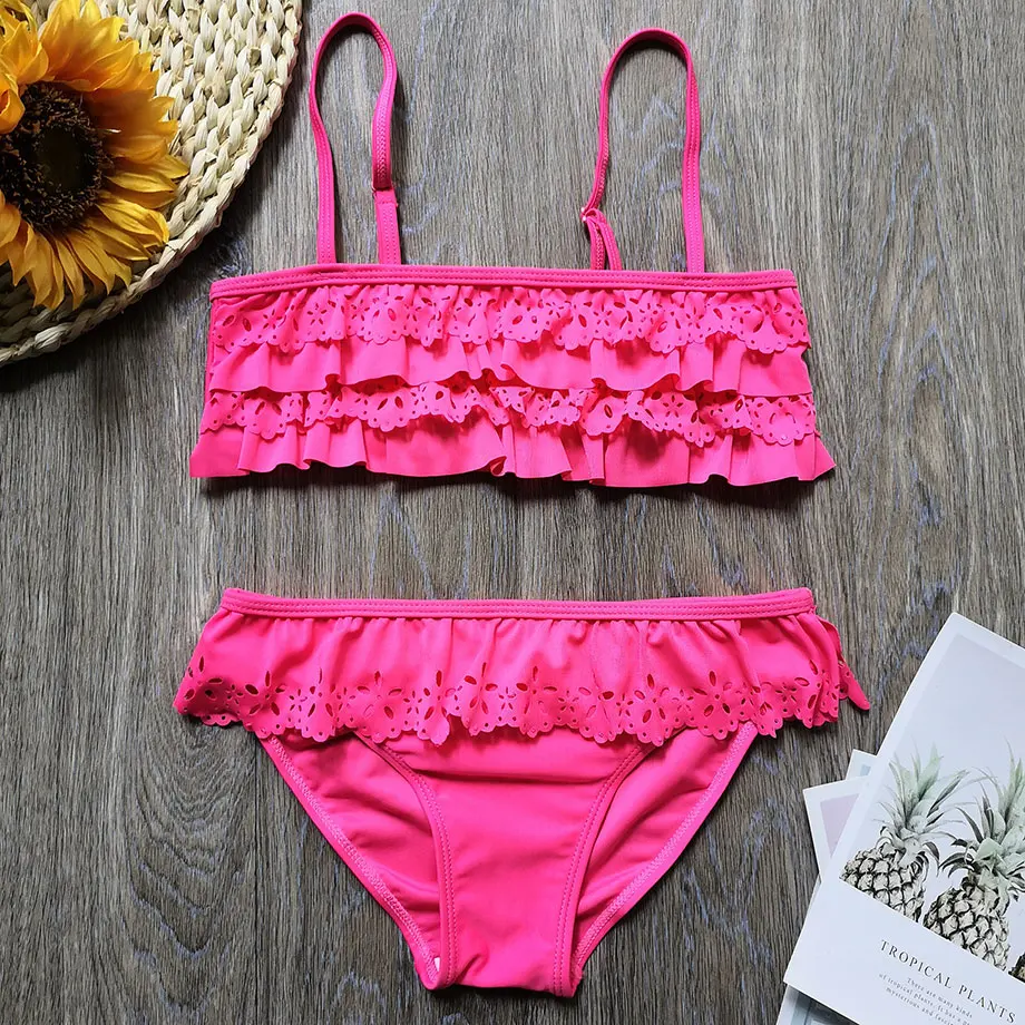 Купальник От 5 до 14 лет для девочек комплект бикини девочек-подростков с оборками