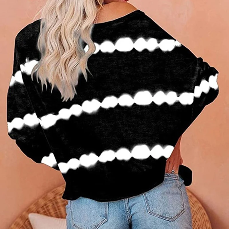 Новые осенние Топы свободные большие Размеры Женские вареный футболка в полоску