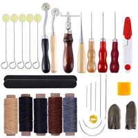 31pcsset diy handmade multifunctional leather craft hand stitching sewing tool thread awl waxed thimble kit