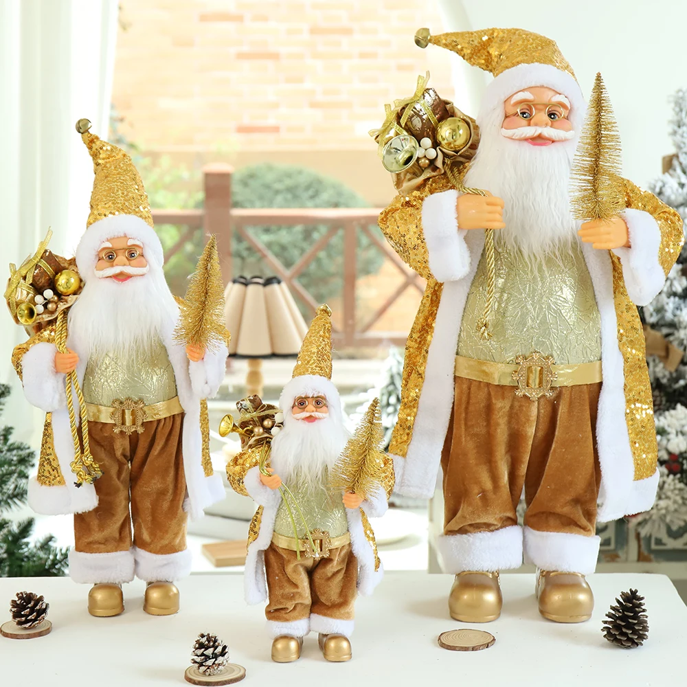 

Christmas Decorations for Home Golden Santa Claus Doll 60/45/30cm New Year Children's Gifts Hotel Coffee Shop Window Ornaments