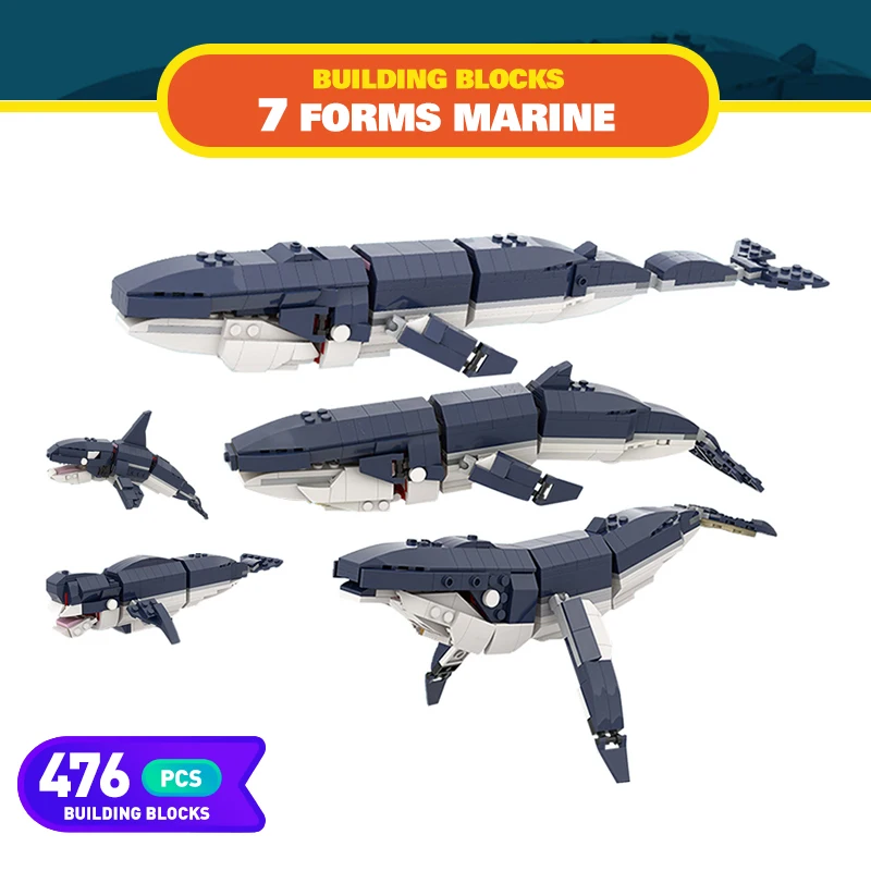 

Moc Creativity Whale Animal 7 Forms Marine Life Building Block Friends Model Toys For Children Modular Shark Toys For Boys