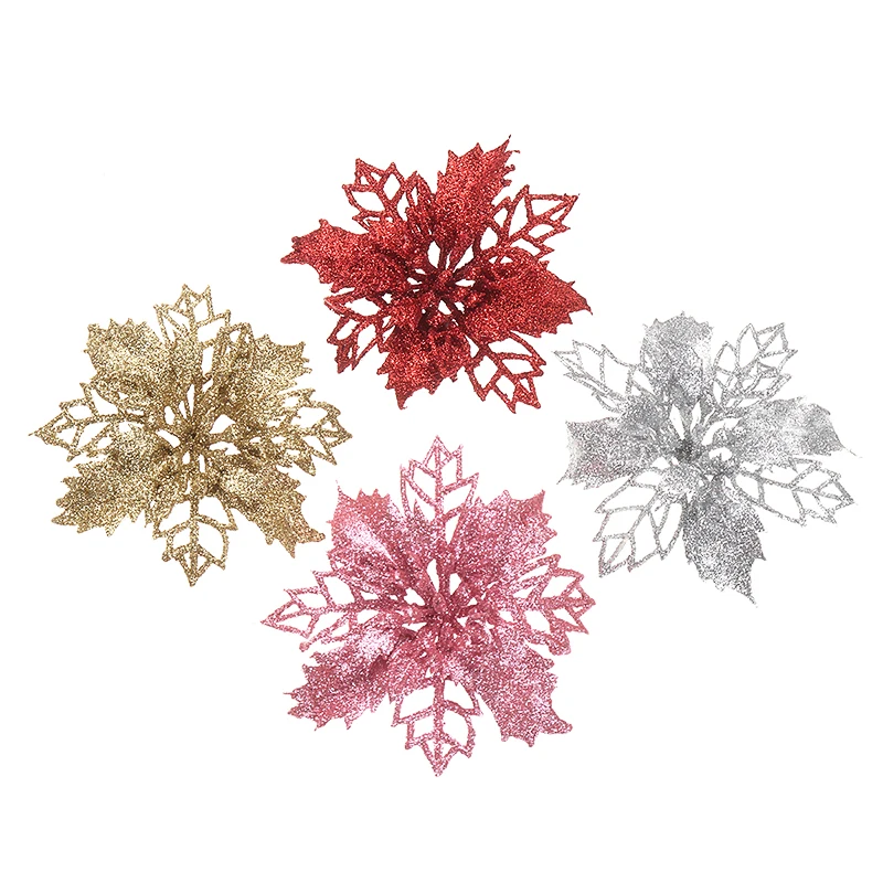 

10 шт. 9 см рождественские пуансета блестящий цветок Красочная искусственная ткань Рождественский цветок для рождественской елки подвесной ...