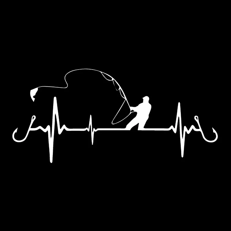 

17X8CM Auto Accessories Heartbeat Fishing and Decal Funny Cover Scratches Motorcycle Bumper Window Windshield Car Stickers KK