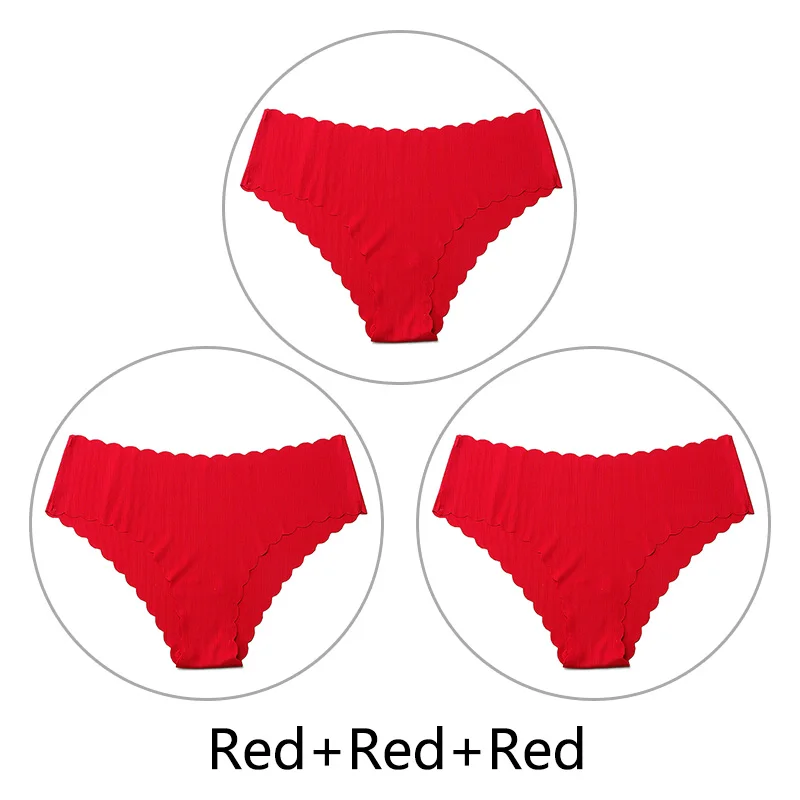 Red Red Red 3 шт./партия, сексуальные бесшовные трусики с оборками для женщин, полосатые трусы с низкой посадкой, цельное нижнее белье, женское нижнее белье, американский размер xs-l - Цвет: Red Red Red