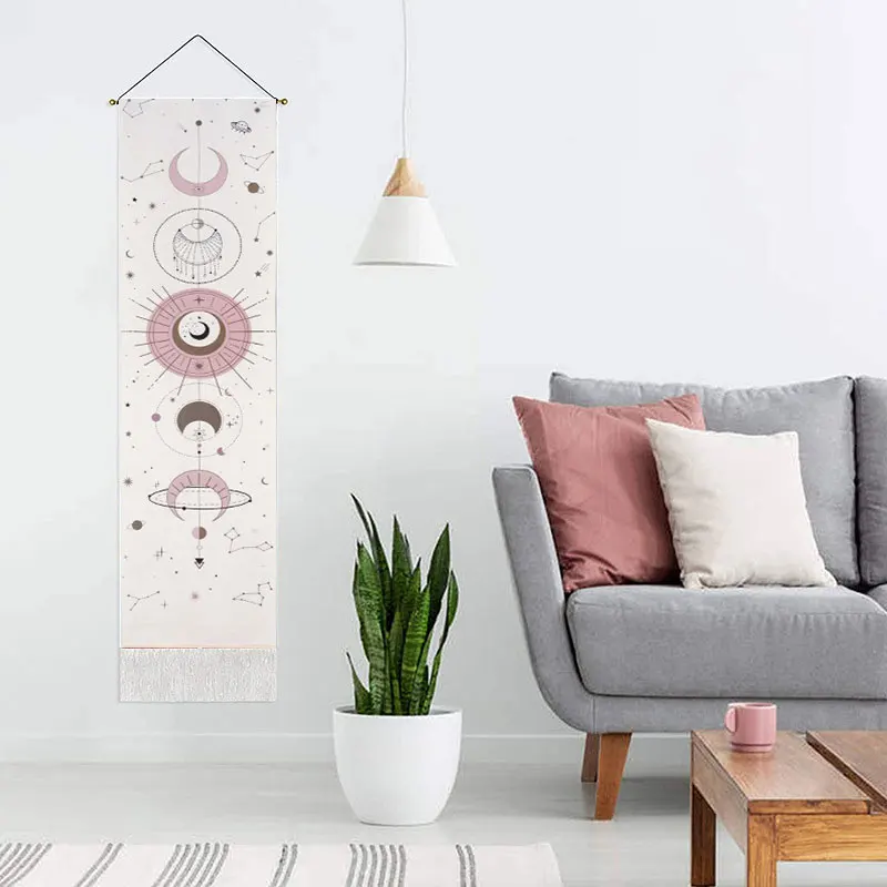 Настенный подвесной гобелен макраме с кисточками и луной декоративный