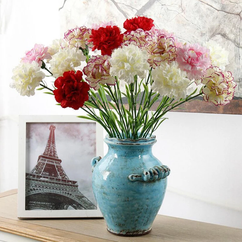 

Blooming Carnation Artificial Flowers Silk Flowers For Wedding Backdrop Flower Wall Birthday Cake Decorations Fake Flowers