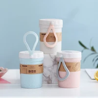 300ml portable wheat straw double wall insulated breakfast soup porridge cup with free spoon sealed water drink cup lunch box