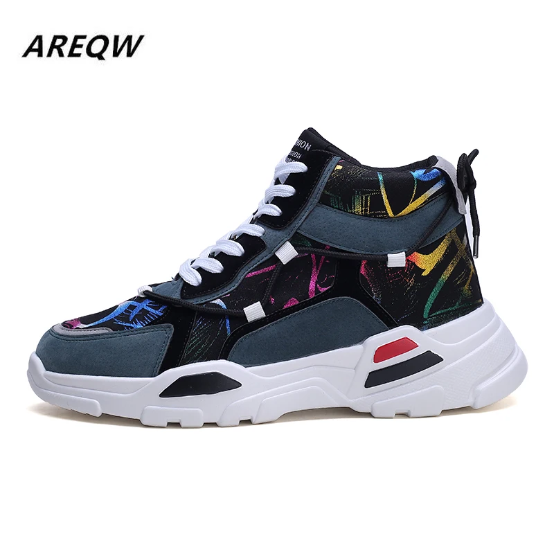 Мужские кожаные кроссовки на шнуровке Повседневные высокие большого размера