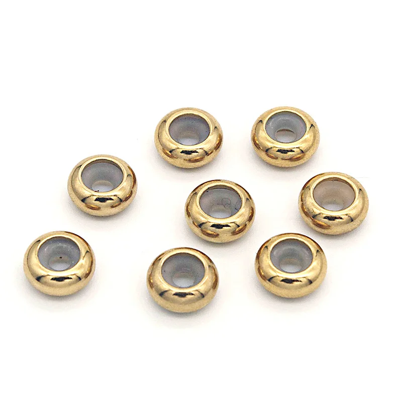 10pcs/lot Dia 8 10mm Big Hole Stainless Steel Beads with Silicone Gold /Steel Color Spacer for Diy Jewelry Making Findings | Украшения и