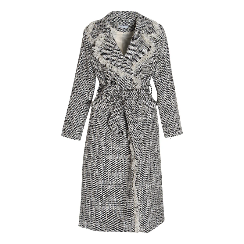 VGH лоскутное твидовое женское пальто с кисточками воротник лацканами длинный