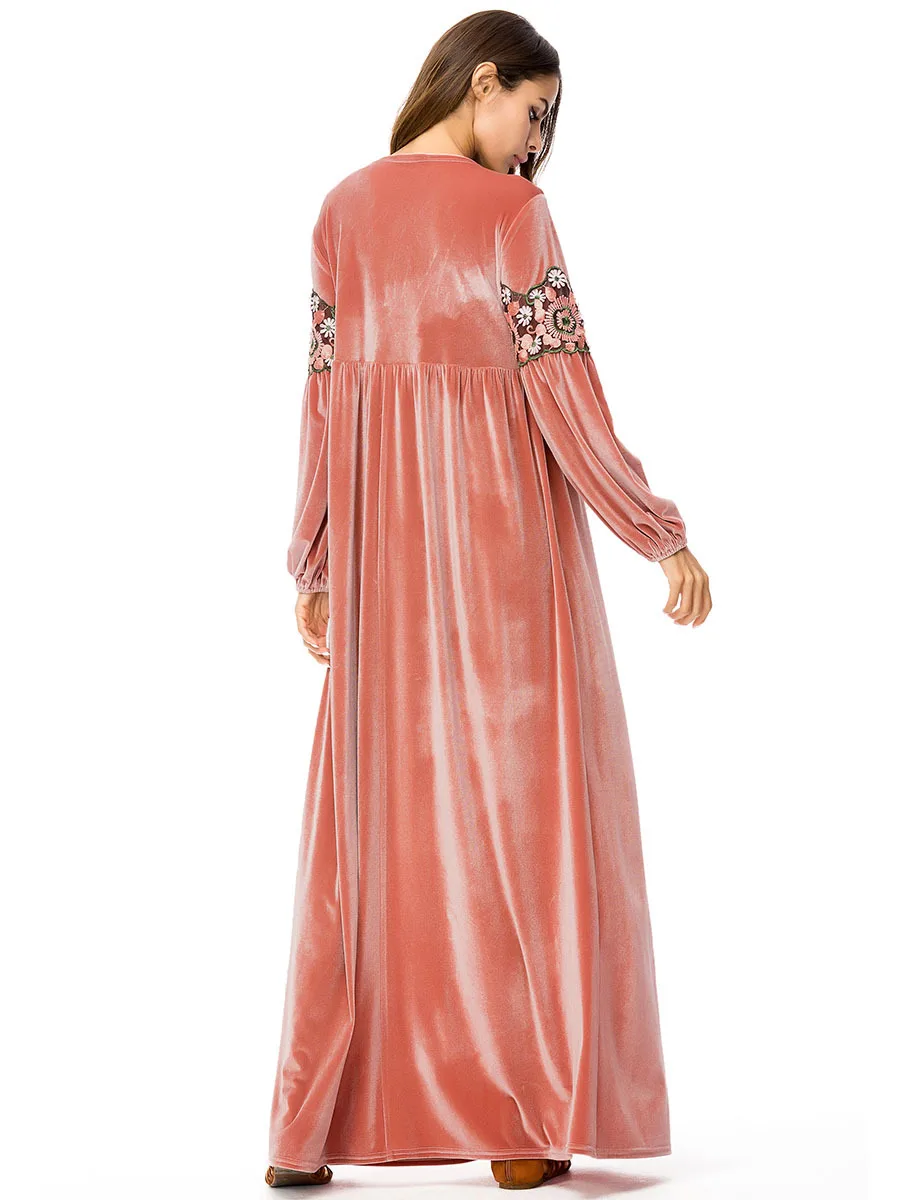 Винтаж бархатное платье с вышивкой Для женщин Абая для мусульман длинное