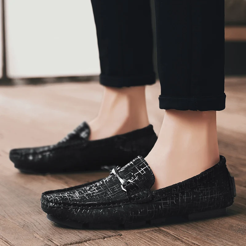 Мужские мокасины из натуральной кожи синие повседневные Лоферы без застежки