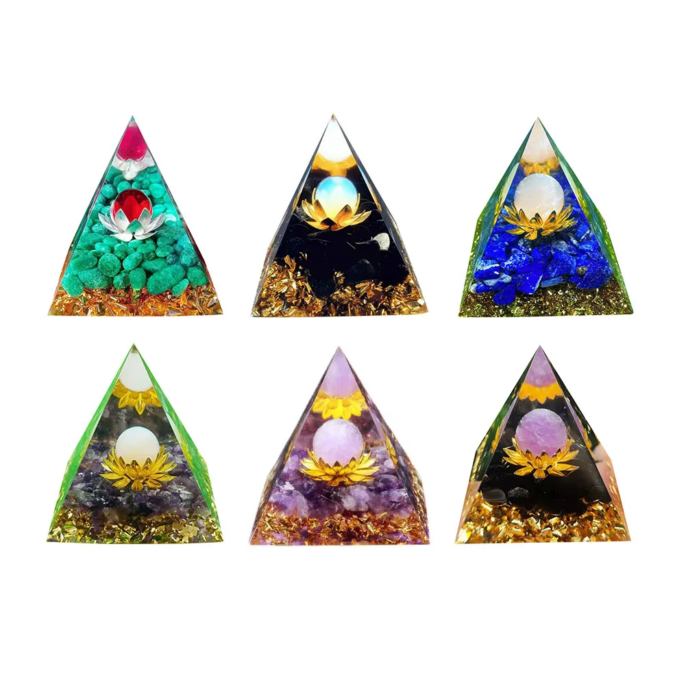 

New Energy Generator Orgone Pyramid Amethyst Peridot Healing Crystal Reiki Chakra Generator Orgonite Pyramid Meditation Tool