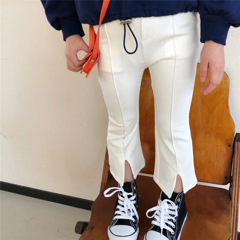 Весенние штаны для девочек из хлопка Разделение Брюки клеш 2021 Новые Детские