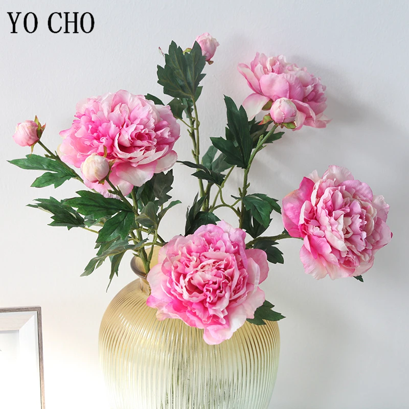 

YO CHO Artificial Flower Silk Peony 2 Heads Fake Peony Big Flowers Home Party Wedding Table Decor DIY Bouquet Wedding Supplies