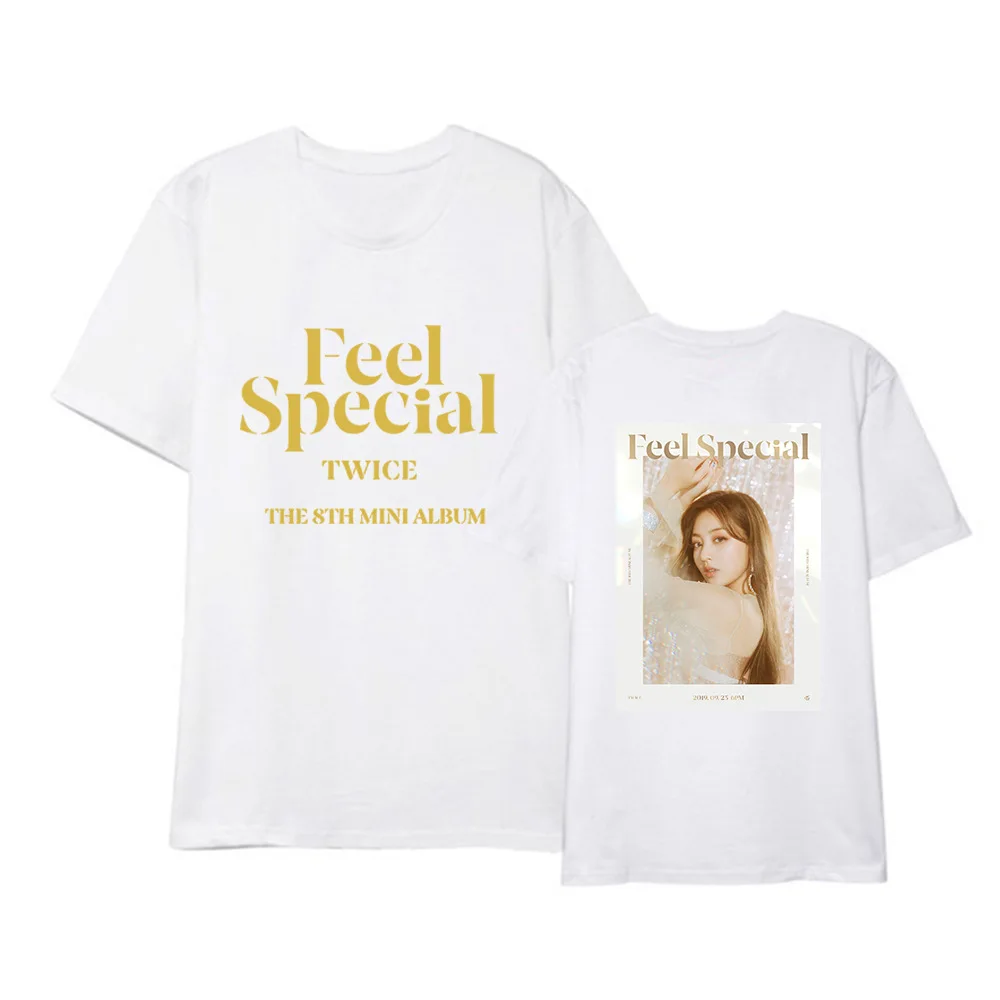 White 06 Kpop TWICE FEEL SPECIAL The 8th Mini Album Shirt Повседневная Свободная одежда в стиле хип-хоп футболка Топы с короткими рукавами футболка DX1219 - Цвет: White 06