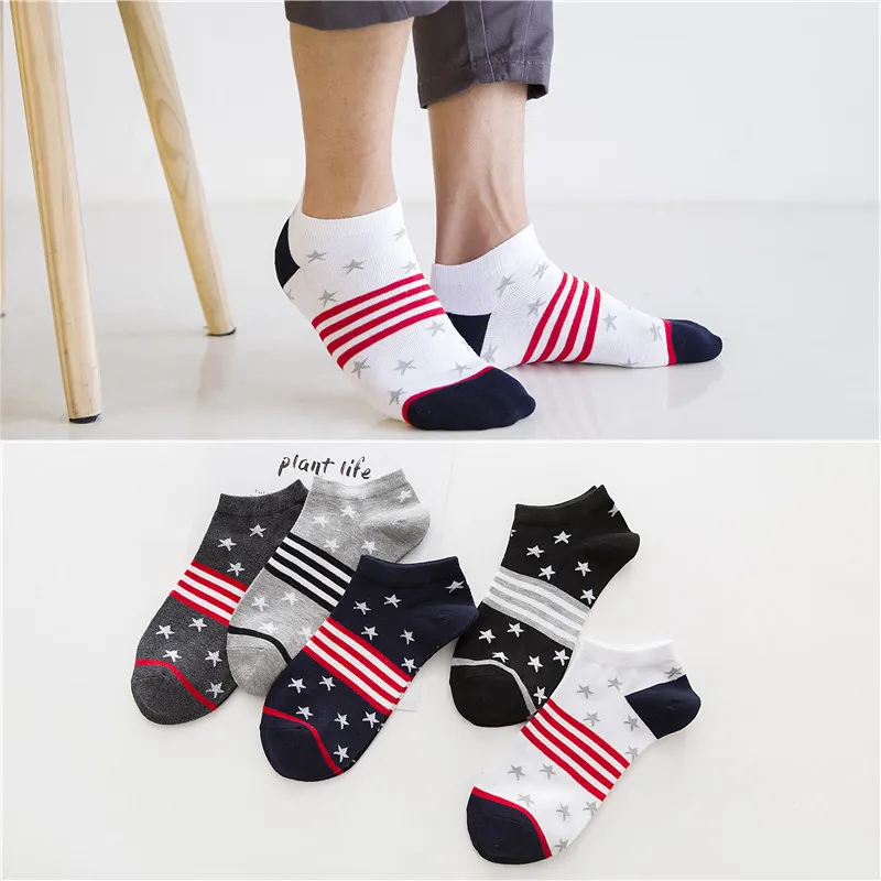 5 пар/партия носки для мужчин и женщин башмачки в полоску со звездами осенне