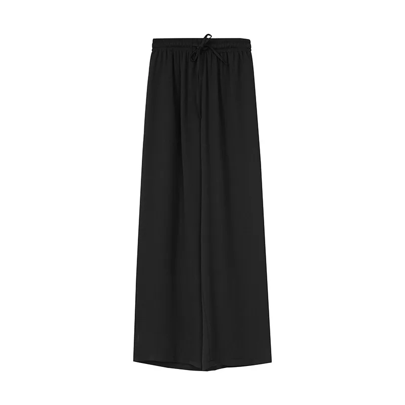 

2020 spring and summer new Korean version of the simple elastic waist thread straight straight wide leg casual trousers women