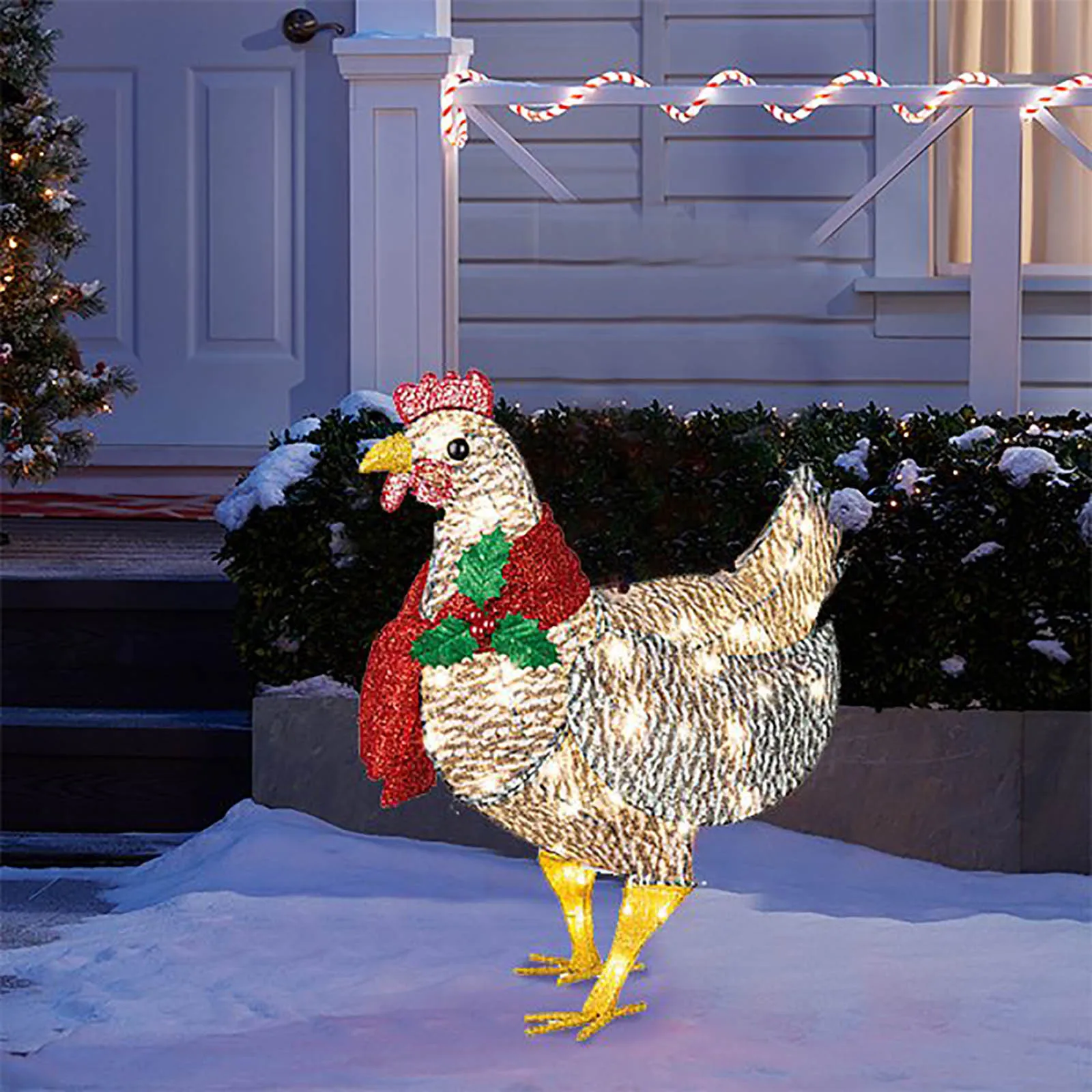 Christmas Light-up Chicken Stake With Scarf Holiday Decoration Led Metal Christmas Ornaments Courtyard Decoration Christmas